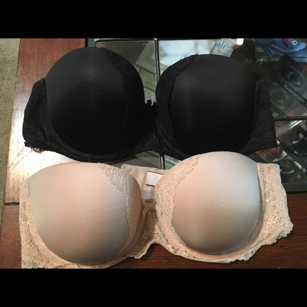 Two strapless Victoria's Secret 34D bras